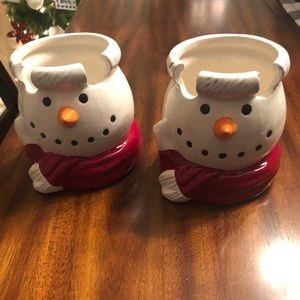 2 ceramic snowman containers
